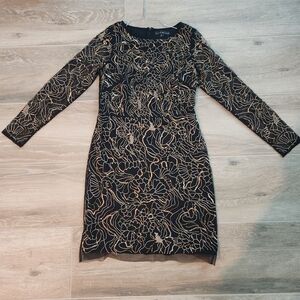 Aidan Mattox Black and Gold Long Sleeve Dress